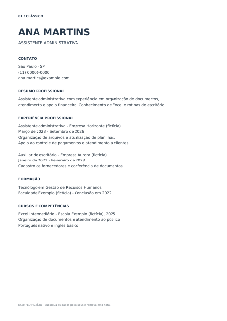 Prévia embaçada do currículo administrativo